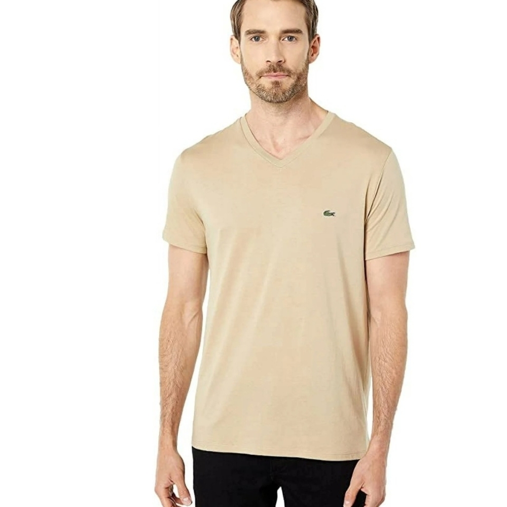 Lacoste Men's Beige V-Neck T-Shirt